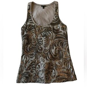 Express silver metallic floral print raised sequin NYE party racer back tank